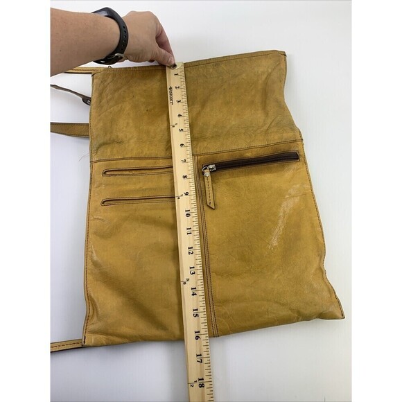 Hobo Foldover Flat Crossbody Yellow Leather Purse Zip Long Medium Lightweight - Picture 12 of 13